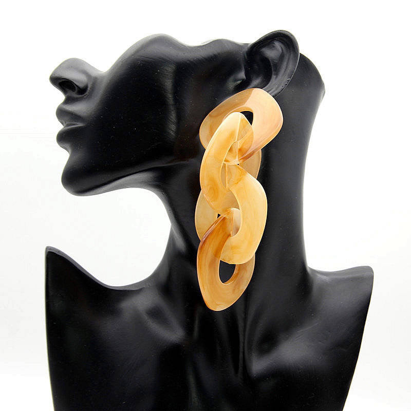 Unique Chain Link Ring Acrylic Pendant Earrings