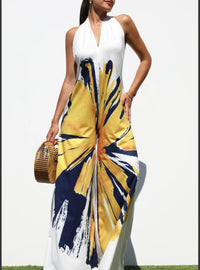 Printed Halter Knit Jumpsuit