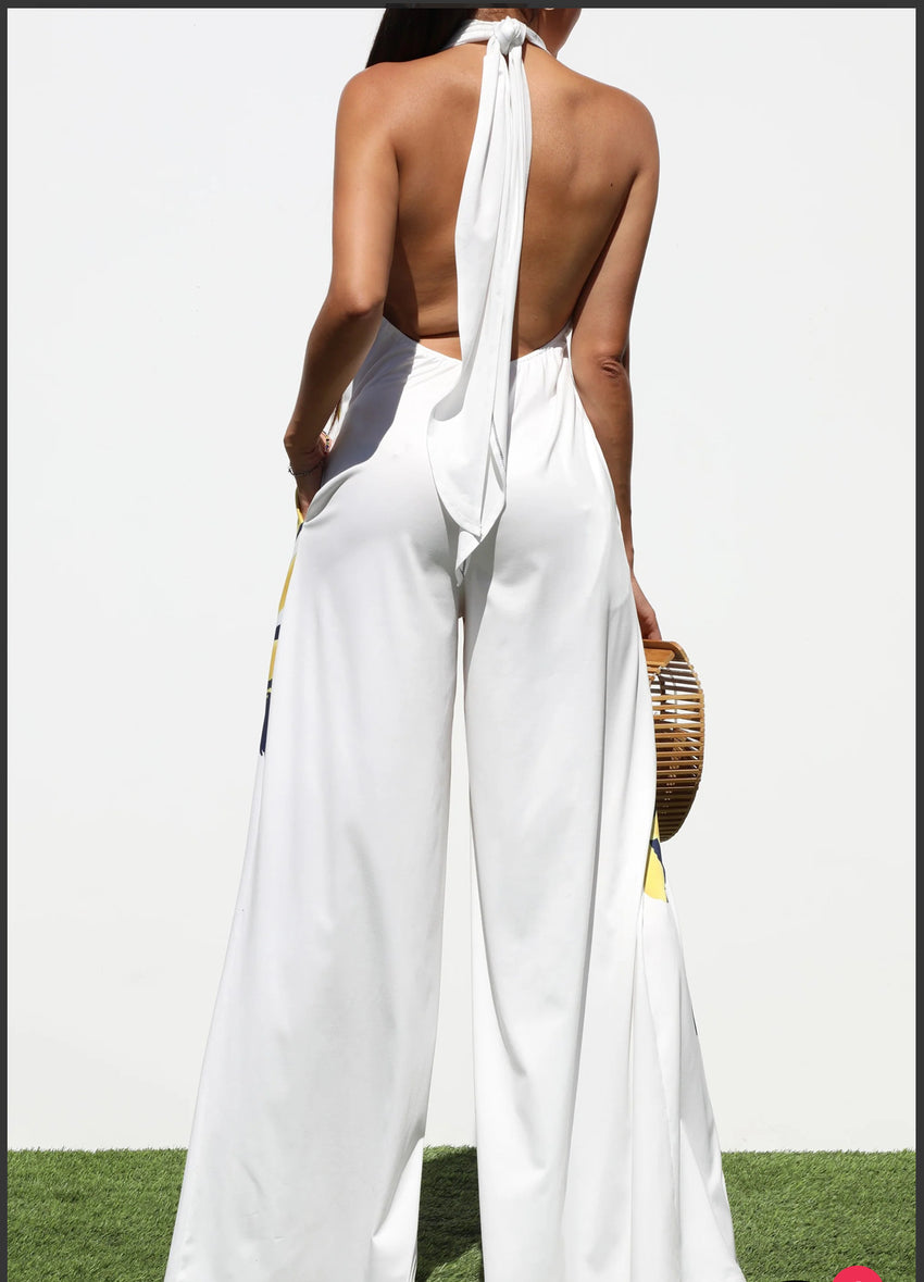 Printed Halter Knit Jumpsuit