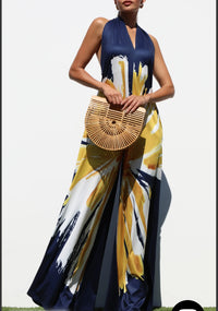 Printed Halter Knit Jumpsuit