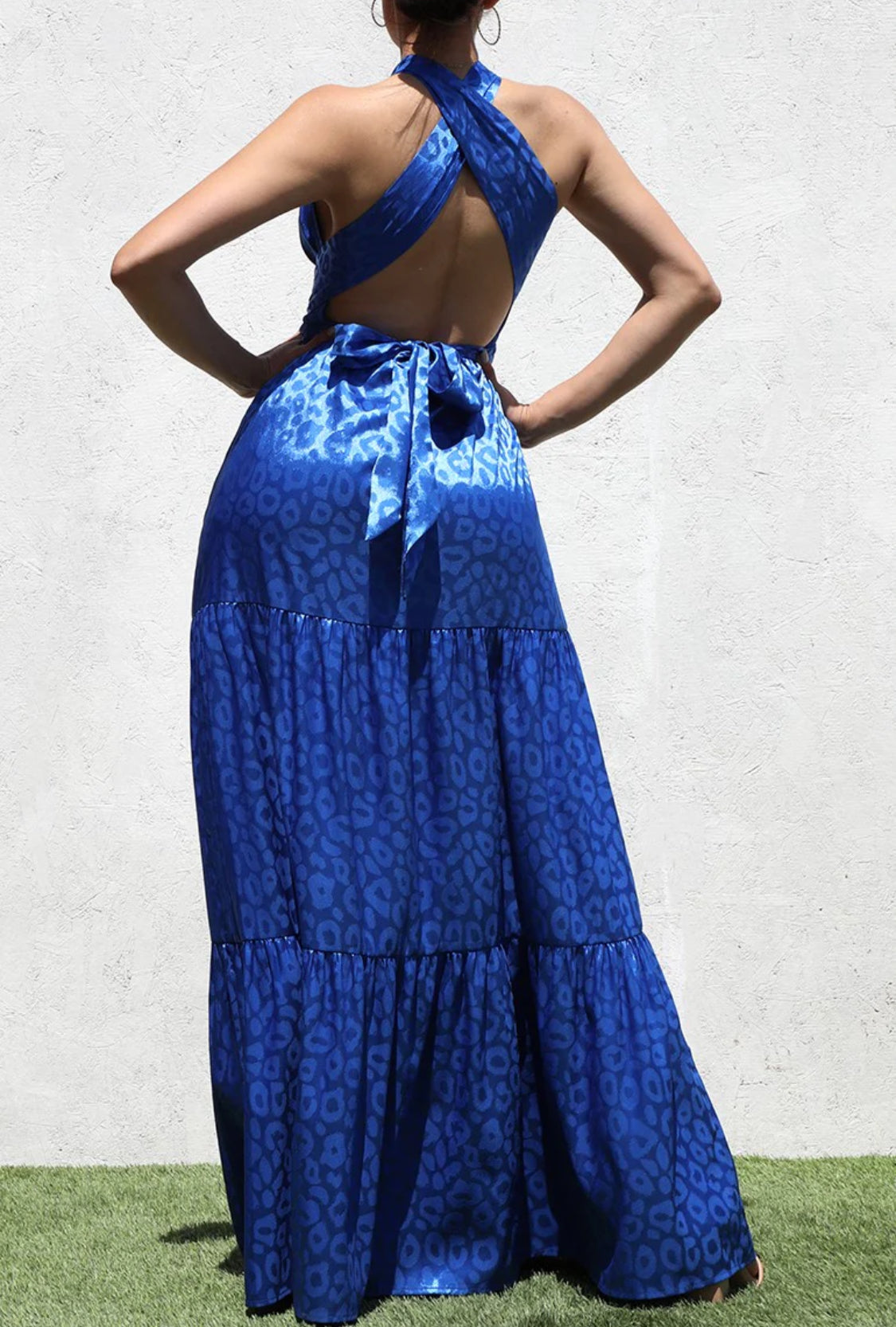 Ruched Neckline Satin Maxi Dress