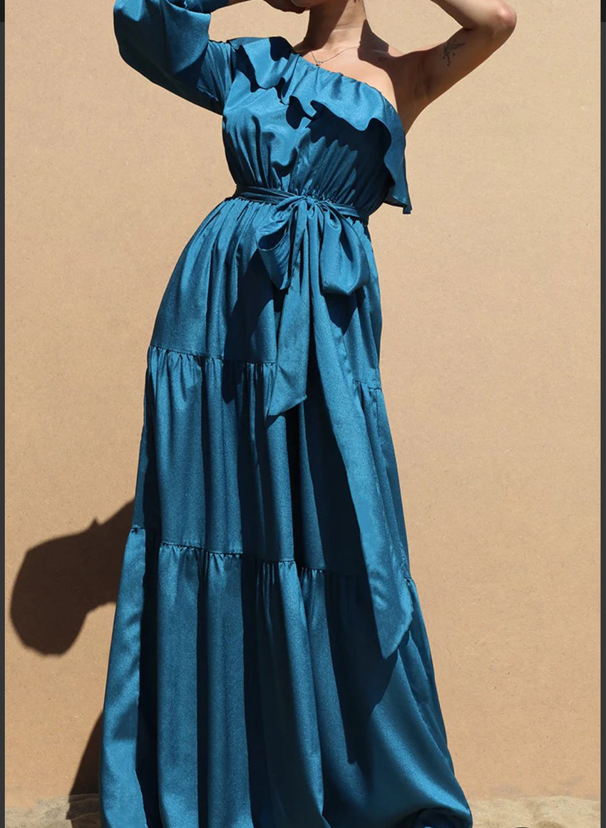 One Shoulder Woven Maxi Dress