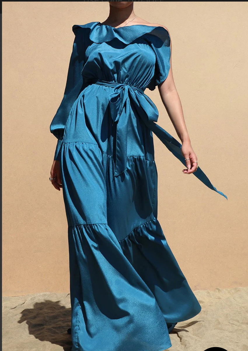 One Shoulder Woven Maxi Dress