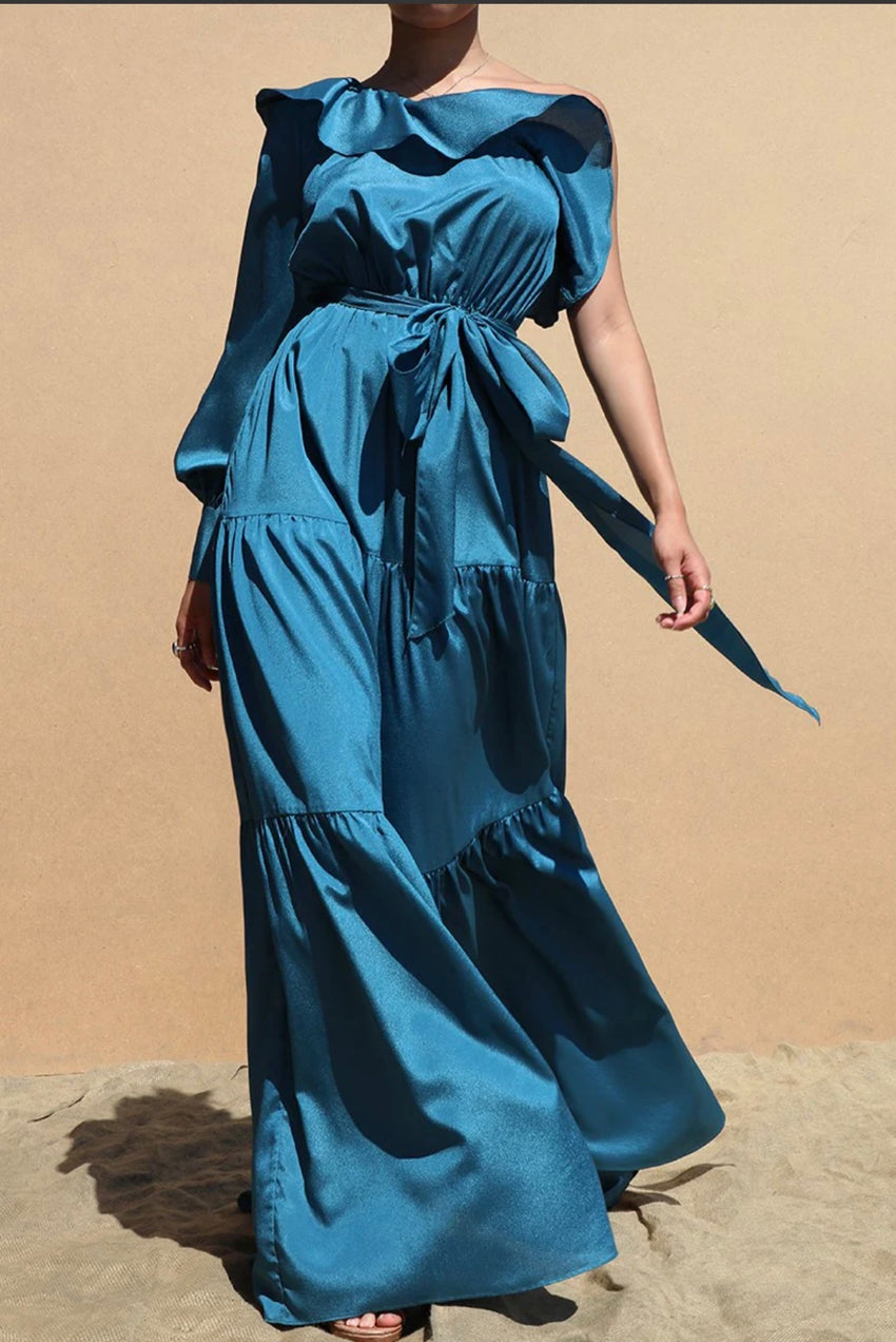 One Shoulder Woven Maxi Dress