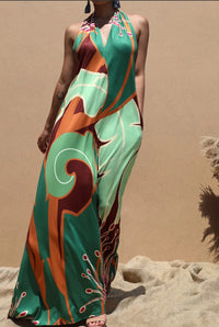 Printed Halter Knit Maxi Dress