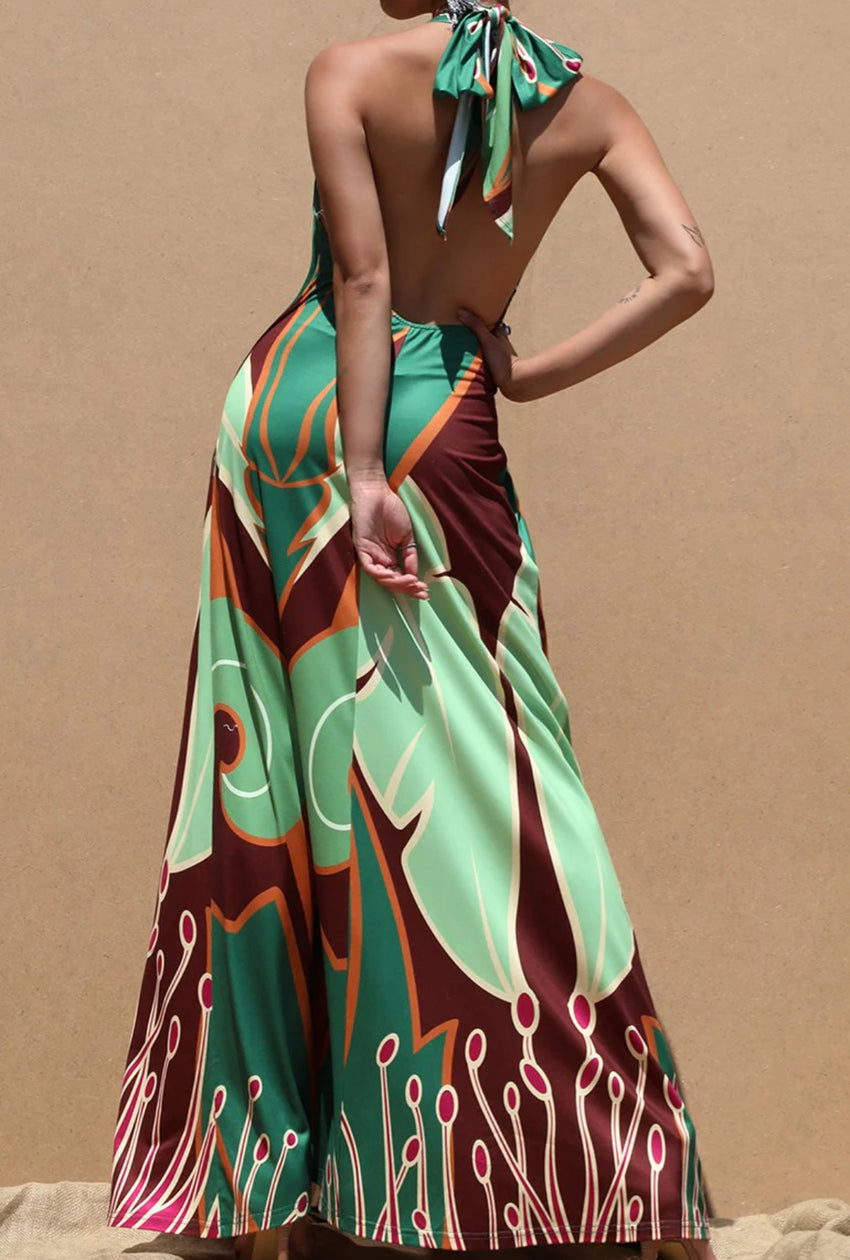Printed Halter Knit Maxi Dress
