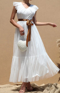 Ruffled Mesh Long Dress