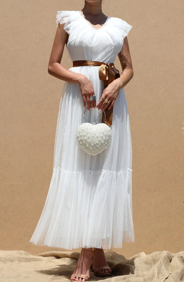 Ruffled Mesh Long Dress