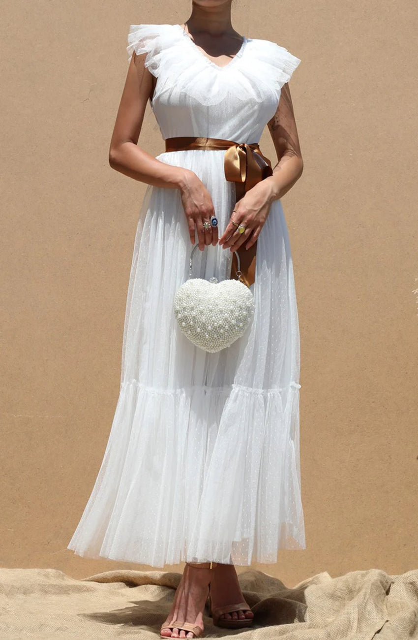 Ruffled Mesh Long Dress