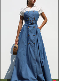 Double Button Woven Maxi Denim Dress
