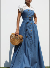 Double Button Woven Maxi Denim Dress