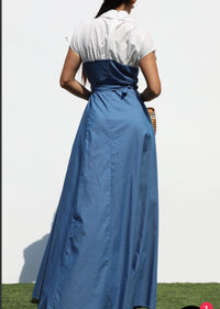 Double Button Woven Maxi Denim Dress