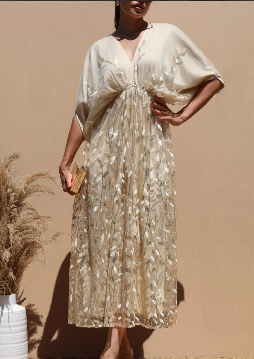 Lace Champagne Sequin Midi Dress