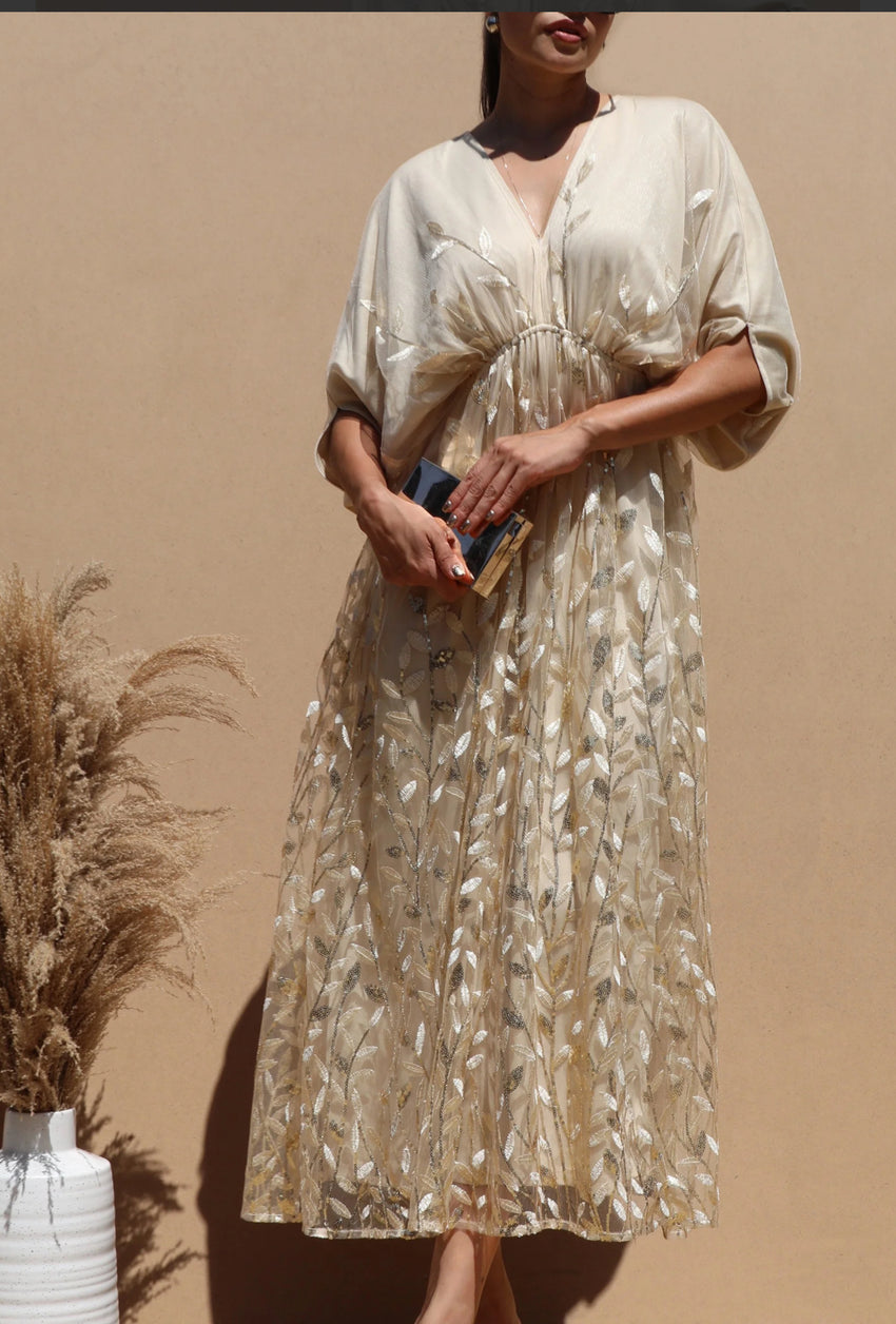 Lace Champagne Sequin Midi Dress