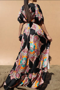 V Neck Satin Elegant Maxi Dress