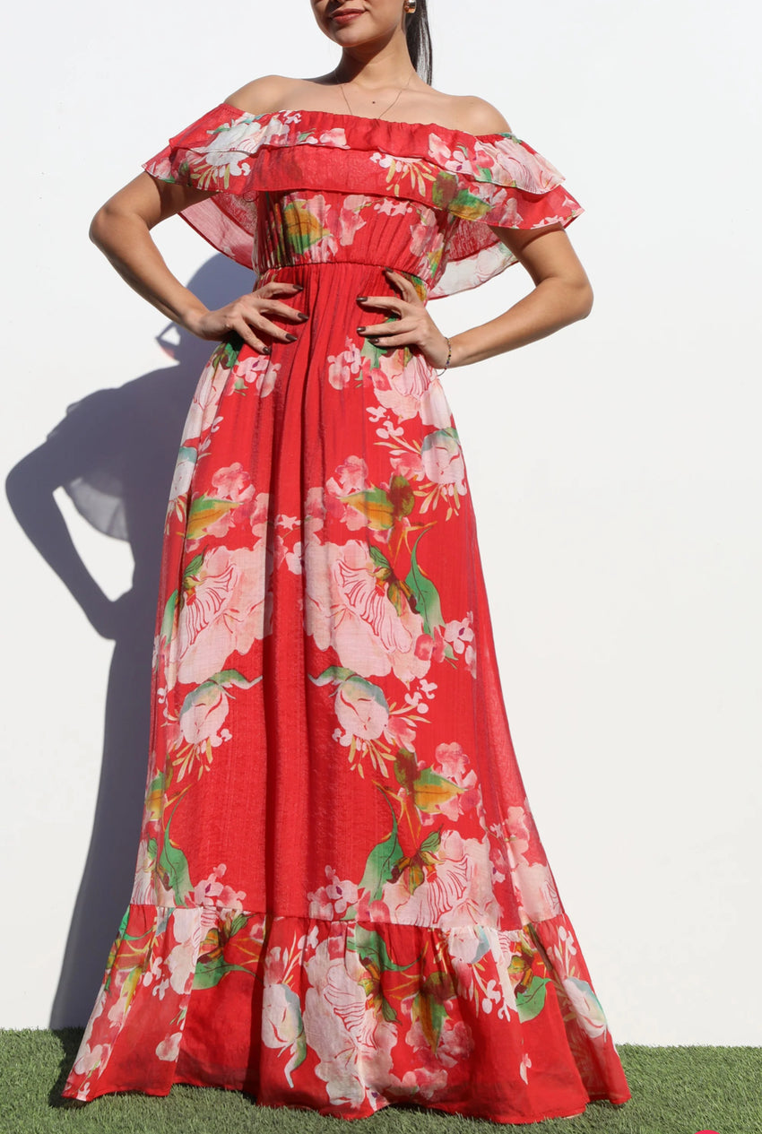 Off Shoulder Woven Maxi Dress