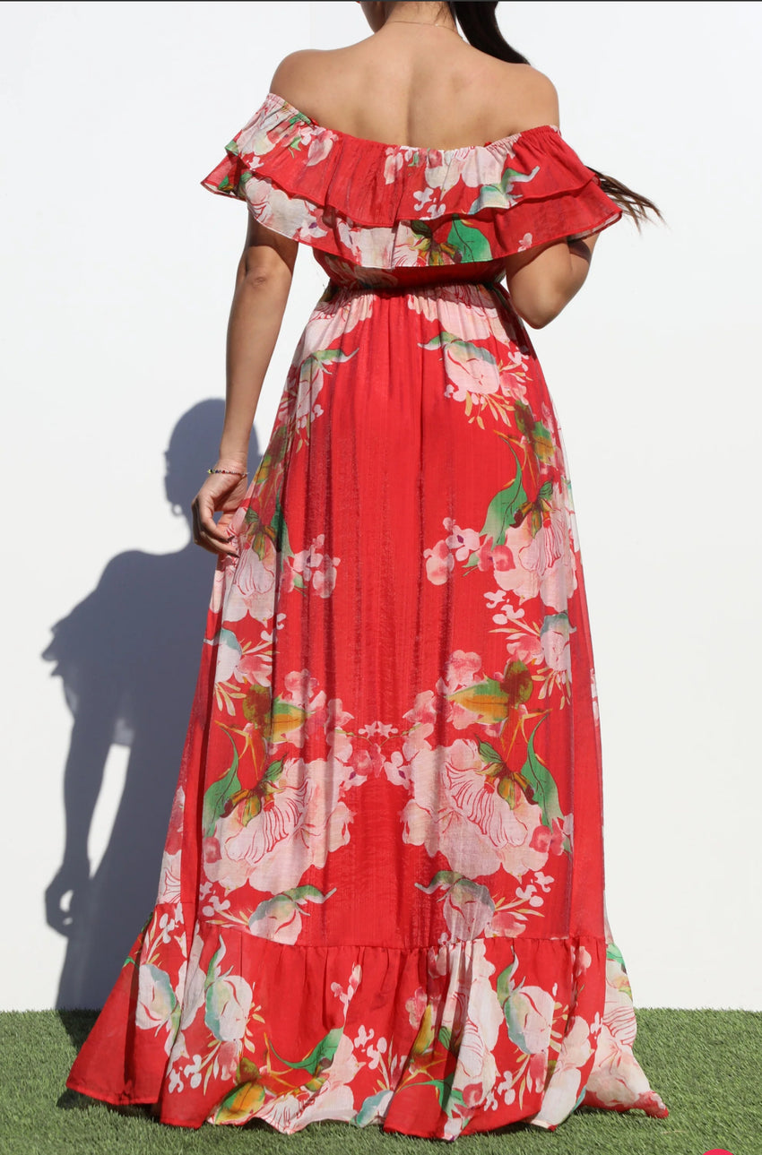 Off Shoulder Woven Maxi Dress