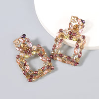Rhinestone Rectangle Dangle Earrings Square Hoop