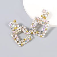 Rhinestone Rectangle Dangle Earrings Square Hoop