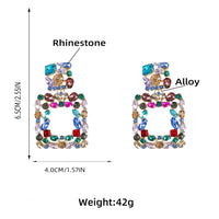 Rhinestone Rectangle Dangle Earrings Square Hoop