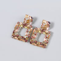 Rhinestone Rectangle Dangle Earrings Square Hoop