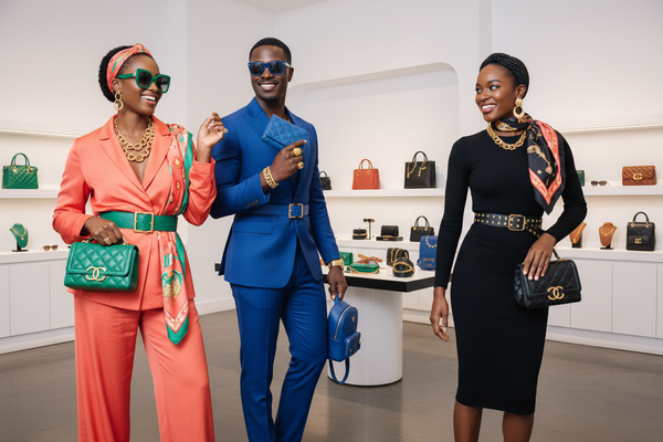 Coordinated fashion accessories - handbags sunglasses jewelry and scarves styled together"