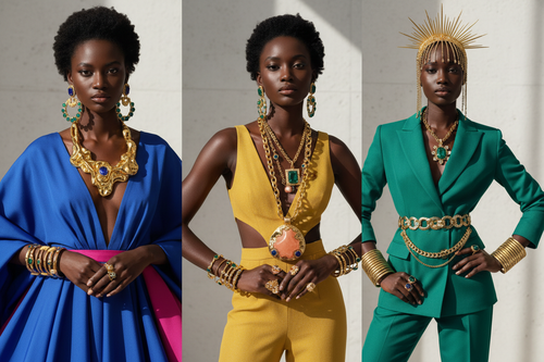 Black women wearing bold custom statement jewelry - chunky necklaces and oversized earrings"