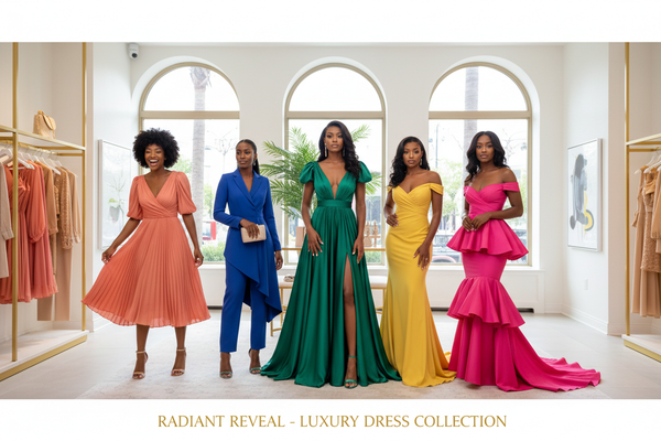 Black women wearing vibrant colorful dresses - elegant women's dress collection"