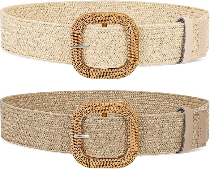 Straw Woven Elastic Belt Braided Stretch Medium Buggle