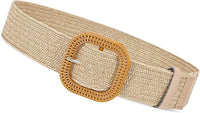 Straw Woven Elastic Belt Braided Stretch Medium Buggle