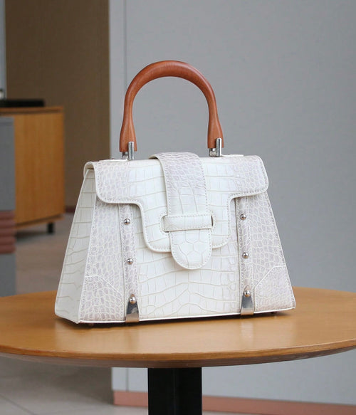 Ivory Prestige Croc-Embossed Satchel