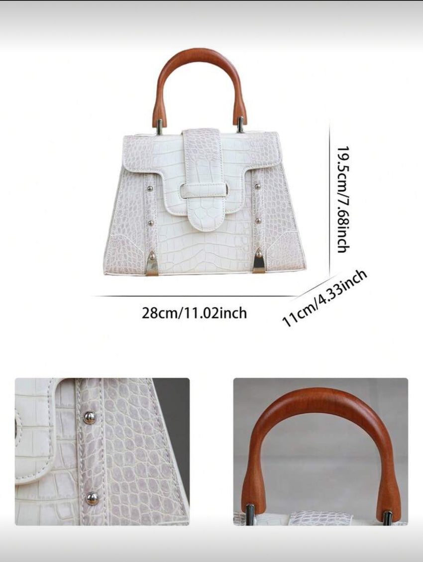 Ivory Prestige Croc-Embossed Satchel