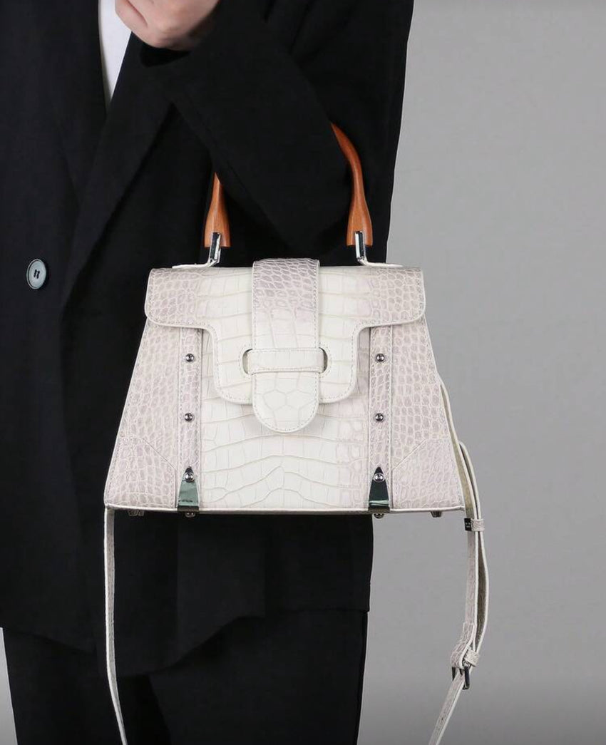Ivory Prestige Croc-Embossed Satchel