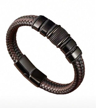 Titan Braided Leather Bracelet - Brown