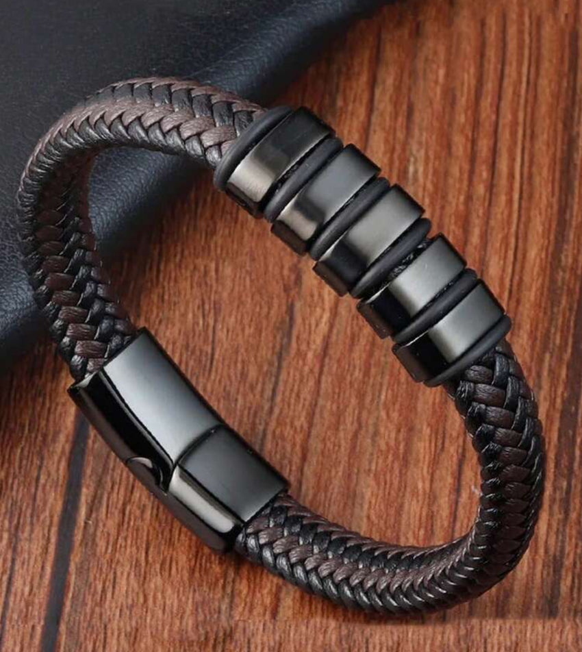 Titan Braided Leather Bracelet - Brown