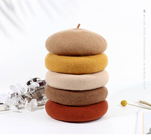 Women Beret Hat French Wool Beret Cap Classic Solid Color Autumn Winter Hats