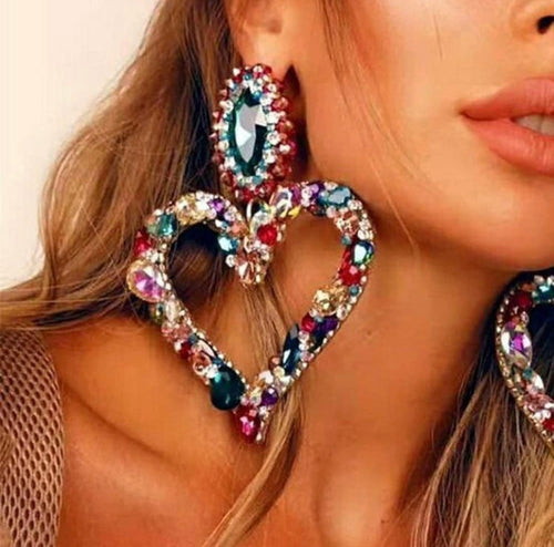 Vintage Large Crystal Heart Drop Earrings