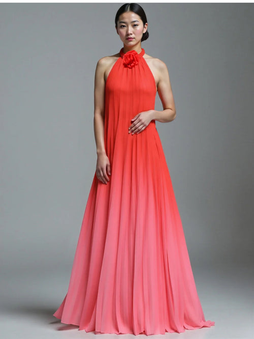 Sleeveless Rosette Maxi Dress