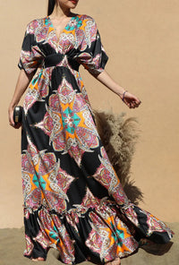 V Neck Satin Elegant Maxi Dress