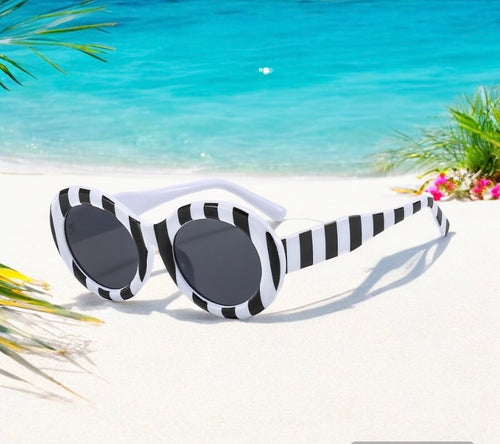 Zebra Luxe | Black & White Striped Oval Sunglasses