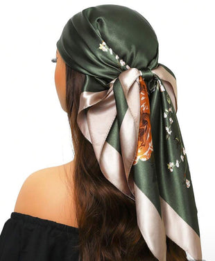 Emerald Garden Silk Headscarf - 90x90cm