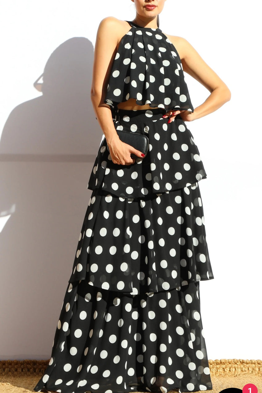 Polka Dot Ruffle Halter Maxi Set