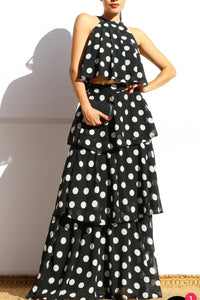 Polka Dot Ruffle Halter Maxi Set
