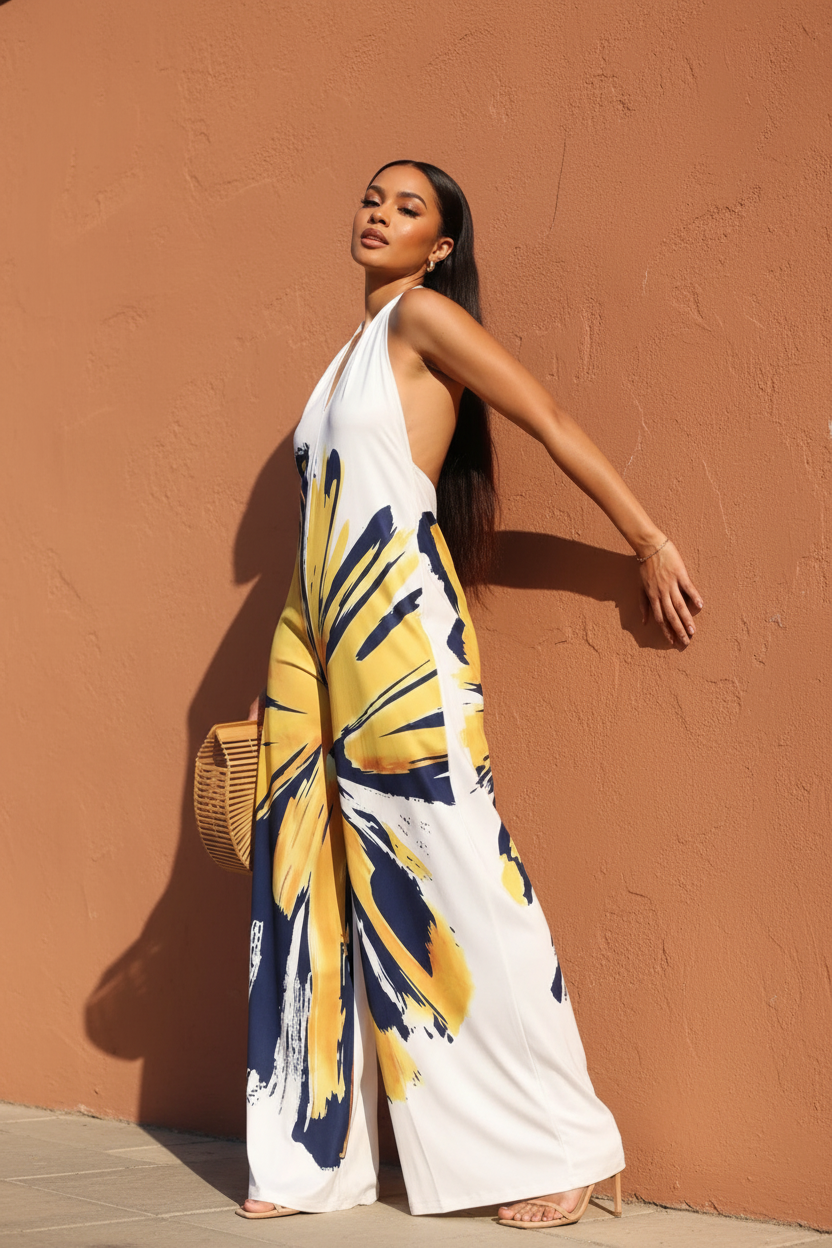 Abstract Print Jumpsuit - Terracotta Wall