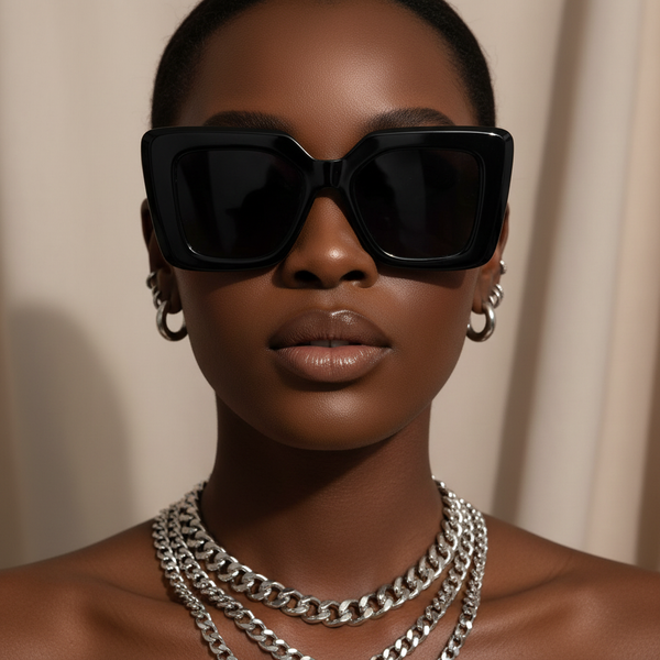 Noir Luxe Oversized Geometric Sunglasses