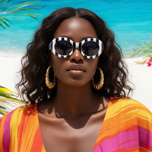 Zebra Luxe | Black & White Striped Oval Sunglasses