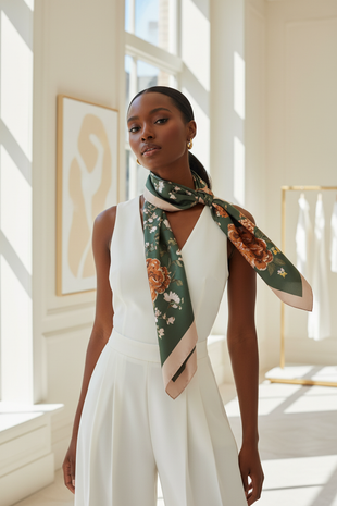Emerald Garden Silk Headscarf - 90x90cm