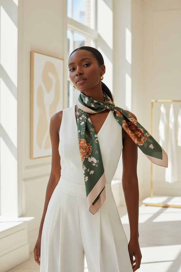 Emerald Garden Silk Headscarf - 90x90cm