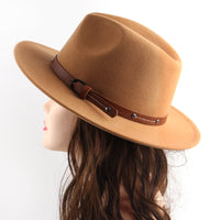 Wide Brim Unisex Classic Belt Buckle Fedora Hat