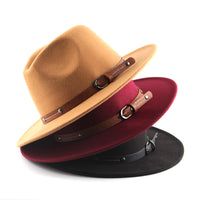 Wide Brim Unisex Classic Belt Buckle Fedora Hat